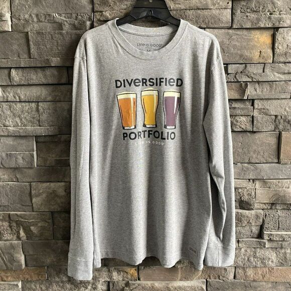 Life Is Good Diversified Portfolio Beer‎ Gray Long Sleeve Medium - Picture 1 of 5